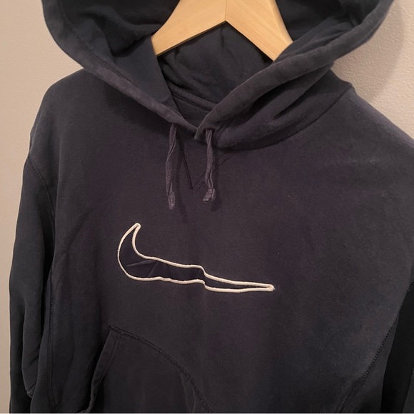Nike Men's Hoodie size L Sportswear Fleece Graphic Navy Blue Pullover Sweatshirt - Picture 3 of 7